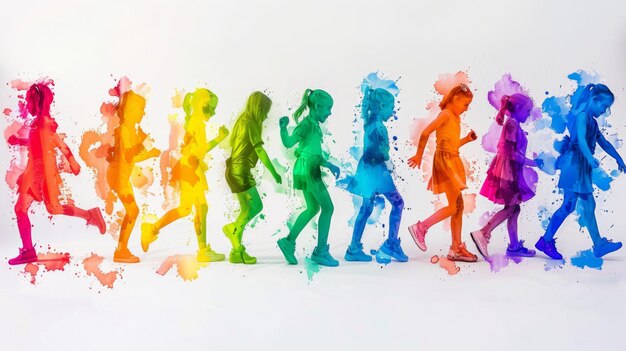 Photo rainbow people dancing and having fun rainbow colors and white background