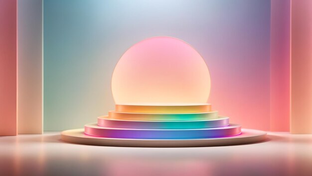 rainbow podium with gentle luxurious lighting 3d shape product display presentation minimal wall