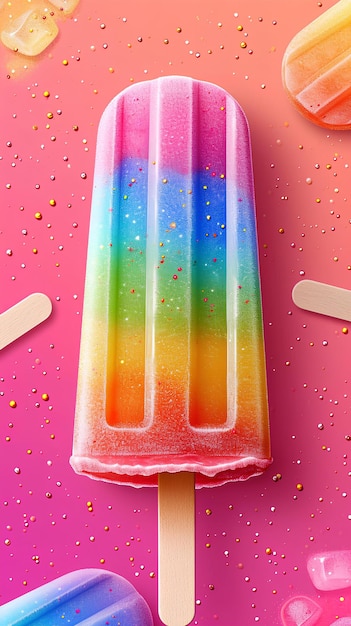 Rainbow popsicles isolated on pink background