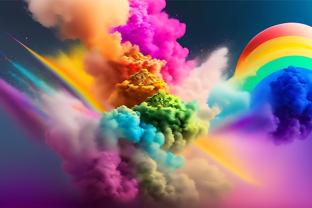 Rainbow powder mixed color splash paint explotion background