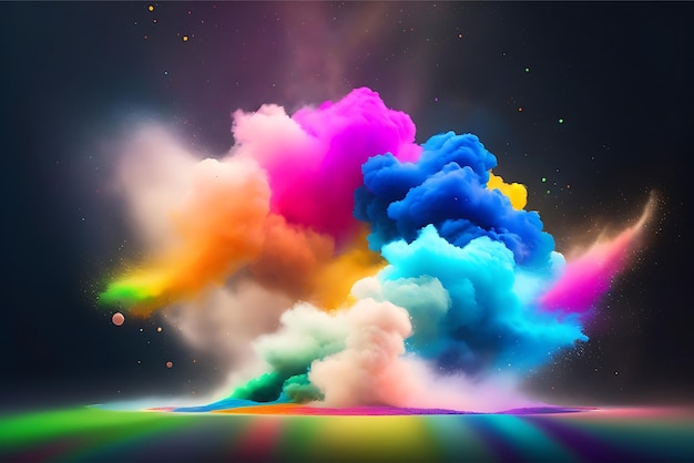 Rainbow powder mixed color splash paint explotion background