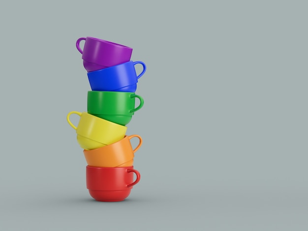 Rainbow Pride Colorful Cups Pile Stack On Top of Each Other 3D Illustration Concept Render