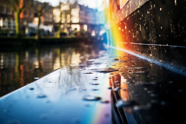 Photo rainbow reflected in the windows of a boat or ship