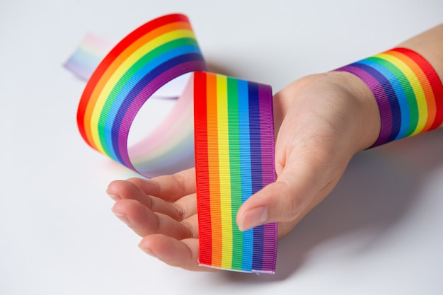 Rainbow ribbon awareness for LGBT community pride concept