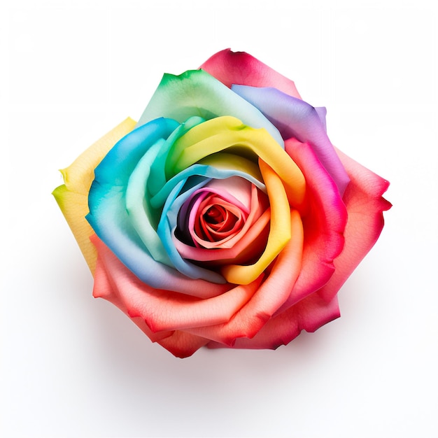 rainbow Rose on White Background Floral Flatlays AI Generated