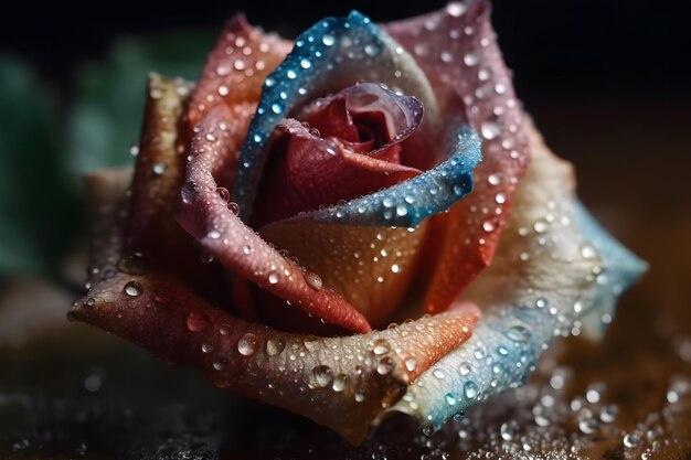 Rainbow rose with dew drops Neural network AI generated