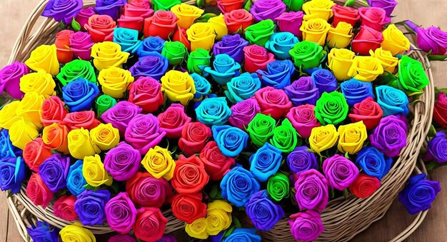 Rainbow roses in a basket ai generation