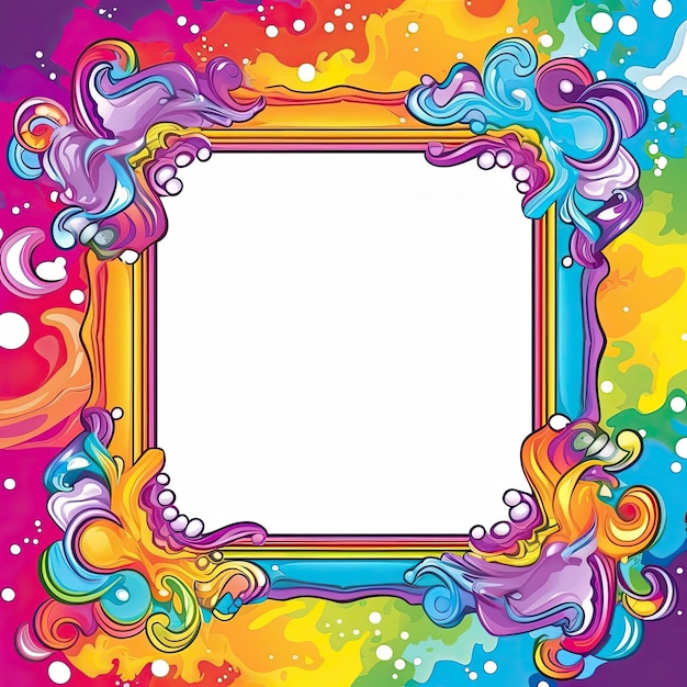 Rainbow round frame border colorful watercolor illustration