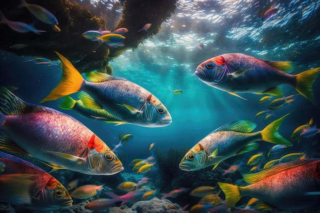 Rainbow Runner Fish Underwater Lush Nature by Generative AI