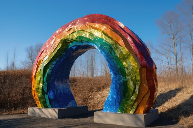 Foto scultura arcobaleno con diversi colori che brillano al sole creata con intelligenza artificiale generativa