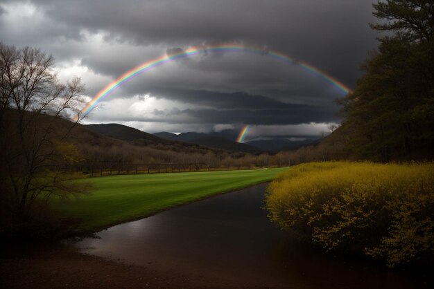 premium-ai-image-a-rainbow-seen-through-a-spring-shower