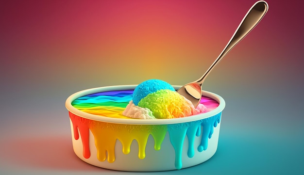 Rainbow sherbet with a spoon Generative AI