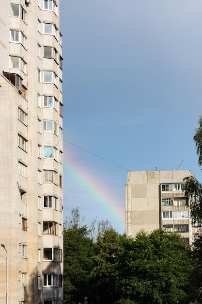 Rainbow in the sky in the city