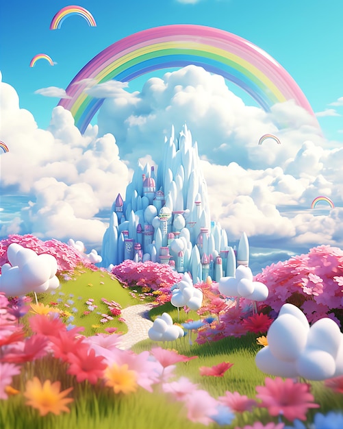 Rainbow Sky Scene cartoon behang