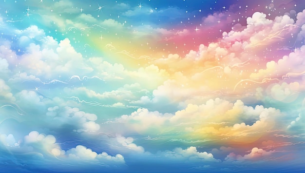 무지개 하늘 벽지 구름과 별과 함께 모호함과 반투명성의 스타일
