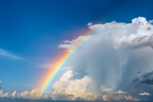 Rainbow in the sky with clouds and blue sky