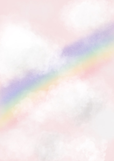 Photo rainbow in the sky with fluffy clouds hand drawing style