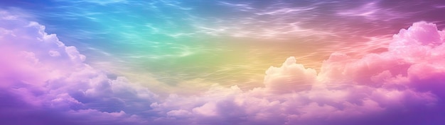 Rainbow sky with fluffy clouds multicolored toned sky