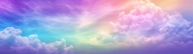 Rainbow sky with fluffy clouds multicolored toned sky