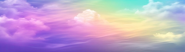 Rainbow sky with fluffy clouds multicolored toned sky