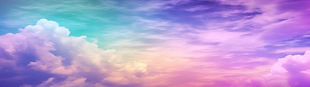 ふわふわの雲と虹の空 色とりどりのトーンの空