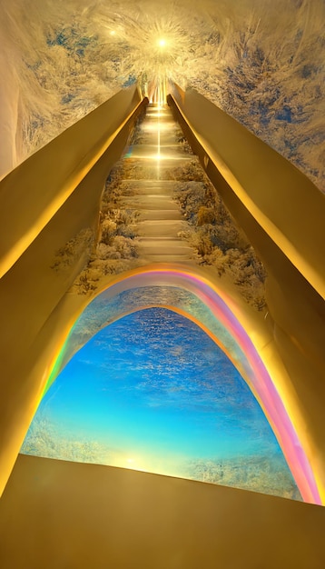 A rainbow slide is shown above a rainbow.