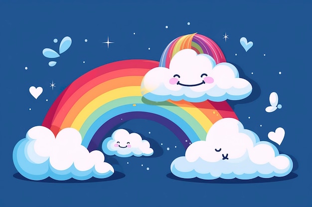 A rainbow and a smiling cloud with a smiling face