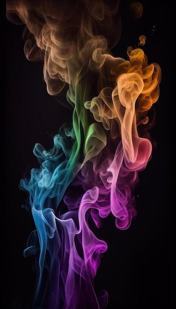 Rainbow smoke on a black background AI generated