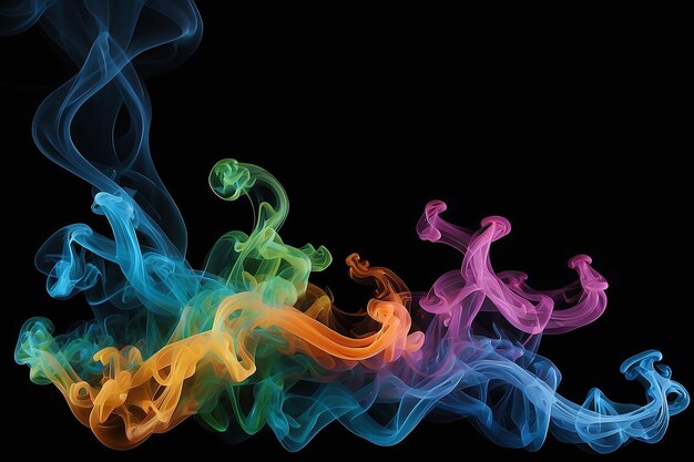 Rainbow smoke on black background generative ai