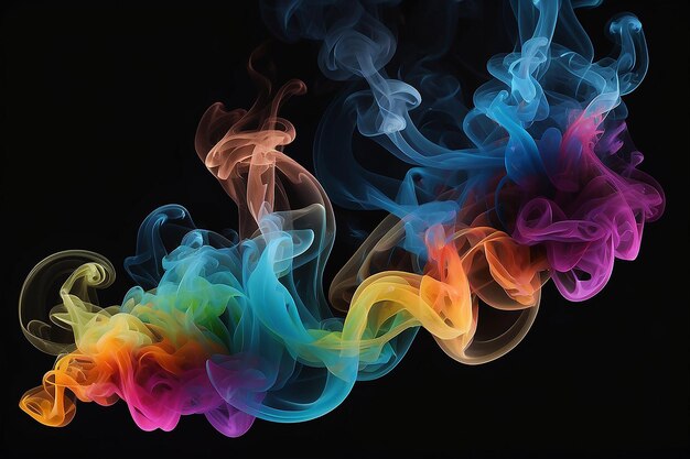 Rainbow smoke on black background generative ai