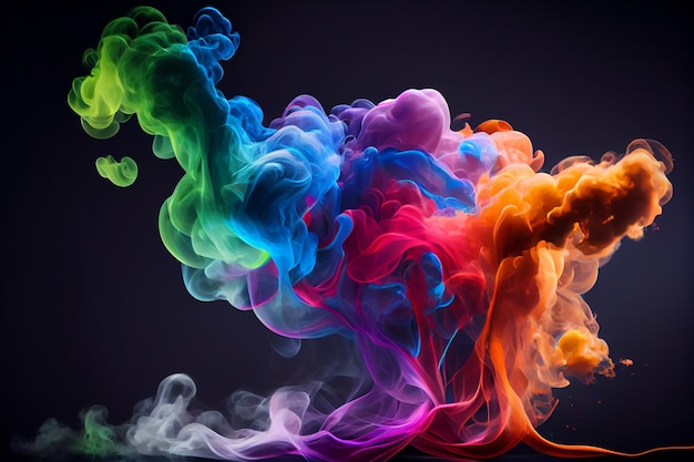 Rainbow smoke on black background generative AI