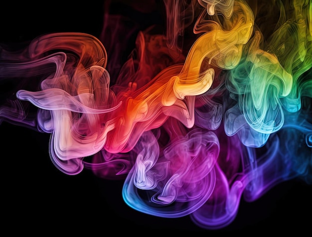 rainbow smoke on a black background in the style of tonal variations in color