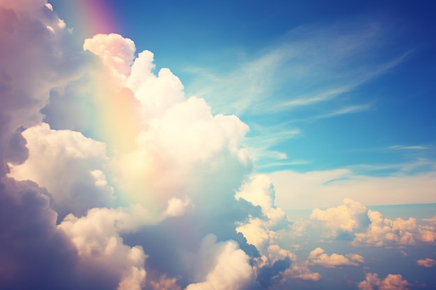 Rainbow spanning across a cloudy sky