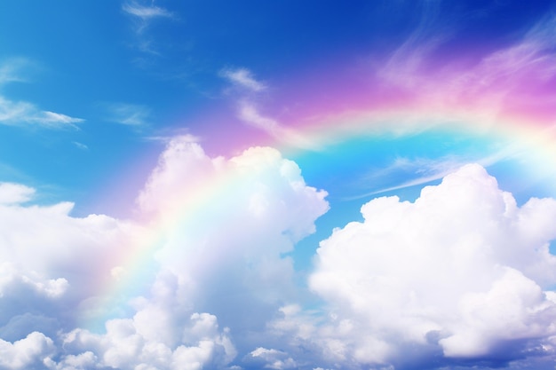 Rainbow spanning across a cloudy sky