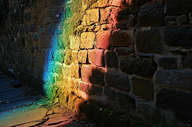 Rainbow on a stone wall in the city of Edinburgh Scotland