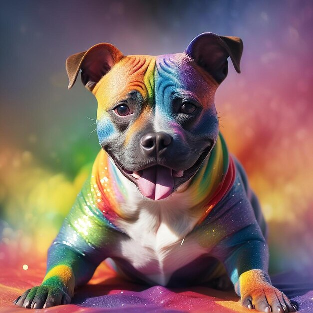 A rainbow stuffier its fur coat reflecting the vibrant colors of a shining rainbow bringing a touc