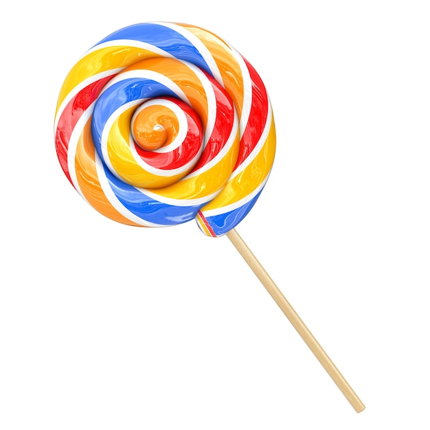 Rainbow Swirl Lollipop op een witte achtergrond. 3D-rendering