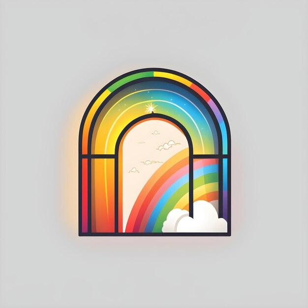 Rainbow symbol on white square background