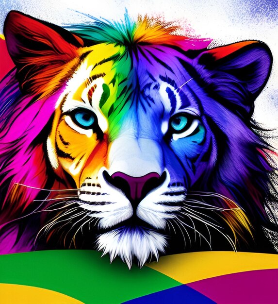 Photo a rainbow tiger with blue eyes is shown.