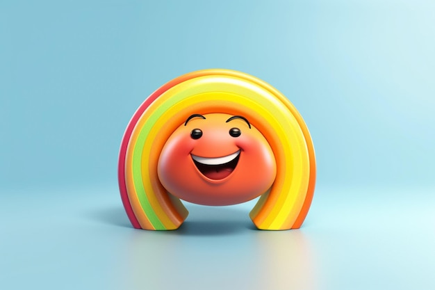 A rainbow toy with a smiley face on it