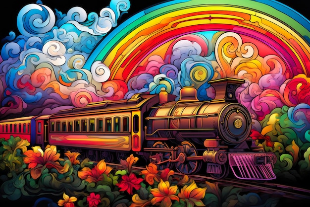 Foto rainbow tracks artistic nouveau trein in beweging