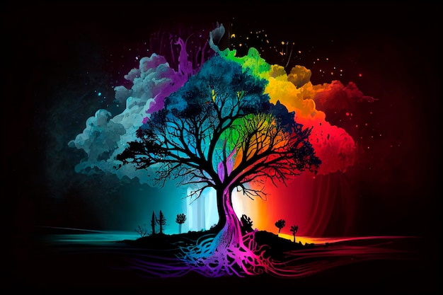 Rainbow tree fantasy landscape