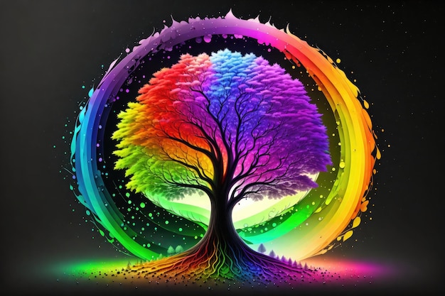 Rainbow tree isolated in front of black background