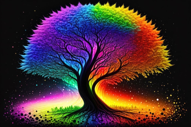 Premium AI Image | Rainbow tree isolated in front of black background