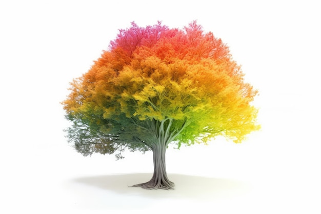 Rainbow tree isolated in front of white background AI generated