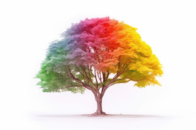 Rainbow tree isolated in front of white background AI
