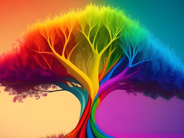 a rainbow tree with the rainbow colors on it