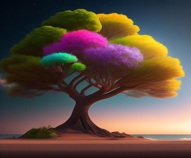 The rainbow trees provide a breathtaking display in the forest Creating using generative AI tools