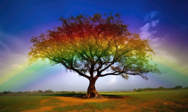 The rainbow trees provide a breathtaking display in the forest Creating using generative AI tools