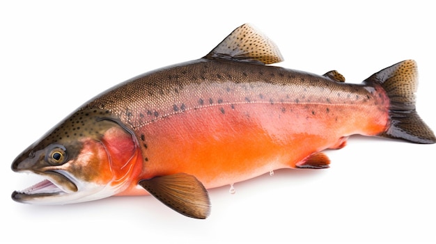 A rainbow trout is on a white background.